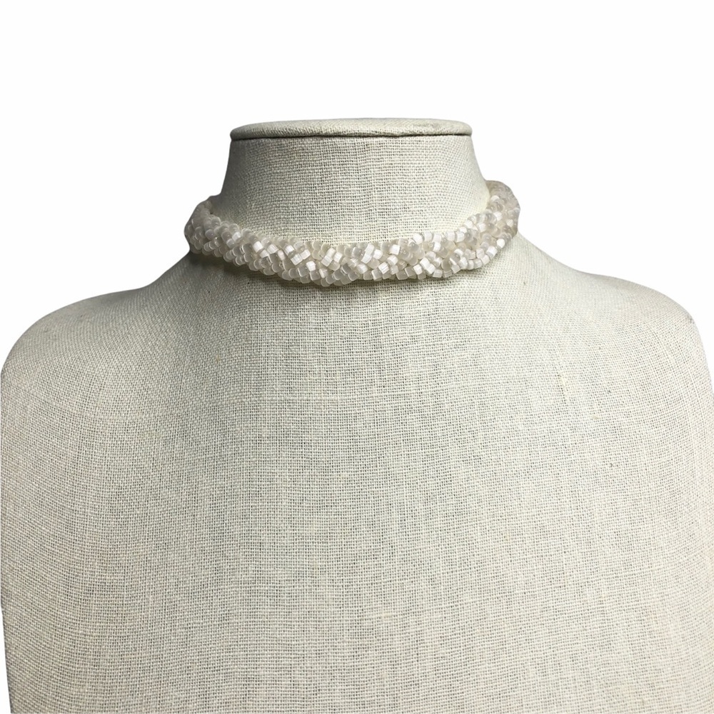 Vintage Unusual Braided White Moonglow Lucite Choker Necklace